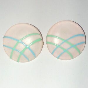 Round Pastel Retro Boho Earrings Blue and Green Accents